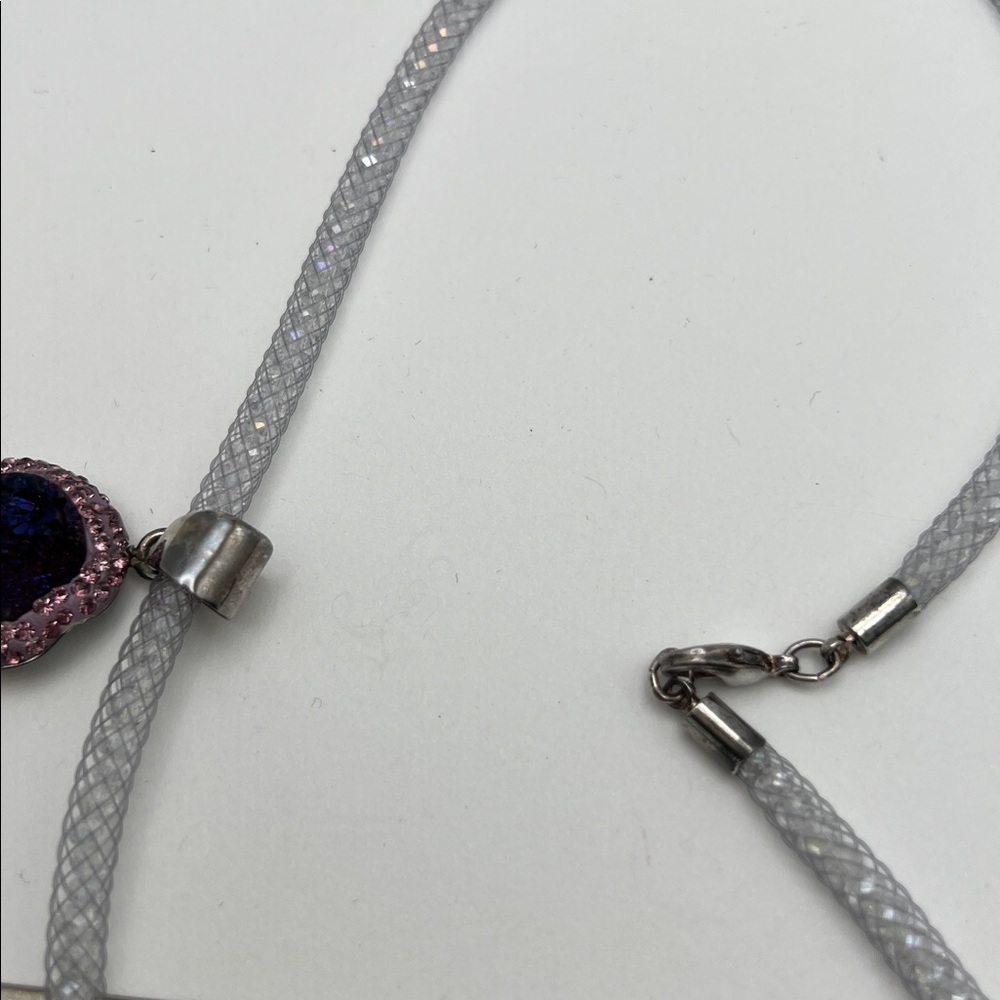 Elegant Drusy, Titanium & Rose Quartz Iridescent Crystal Mesh Tube Necklace NIB - Picture 9 of 17